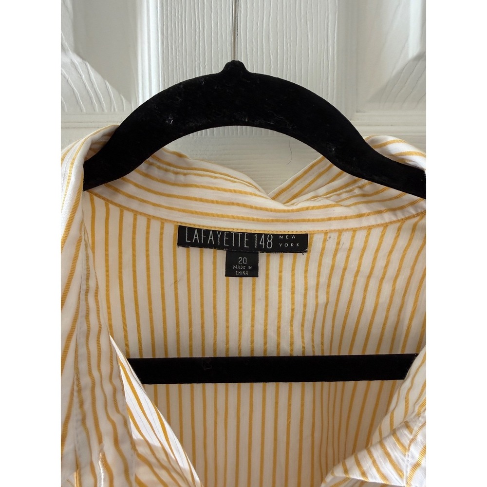 Lafayette 148 New‎ York Size 20 Yellow Stripe Cotton Button Front Blouse Plus - Picture 5 of 8